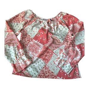 Premier International Women Patchwork Pink White Long Sleeve Blouse Size Small